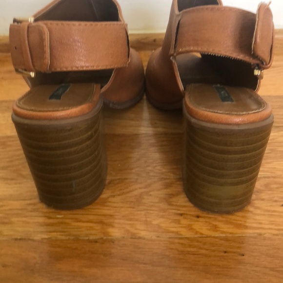 Brown, faux leather chunky open toed heels - Picture 4 of 5